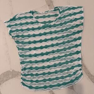 Maurices Open Knit Round Neck Short Sleeve Shirt Women’s Plus Size 1 Teal/White
